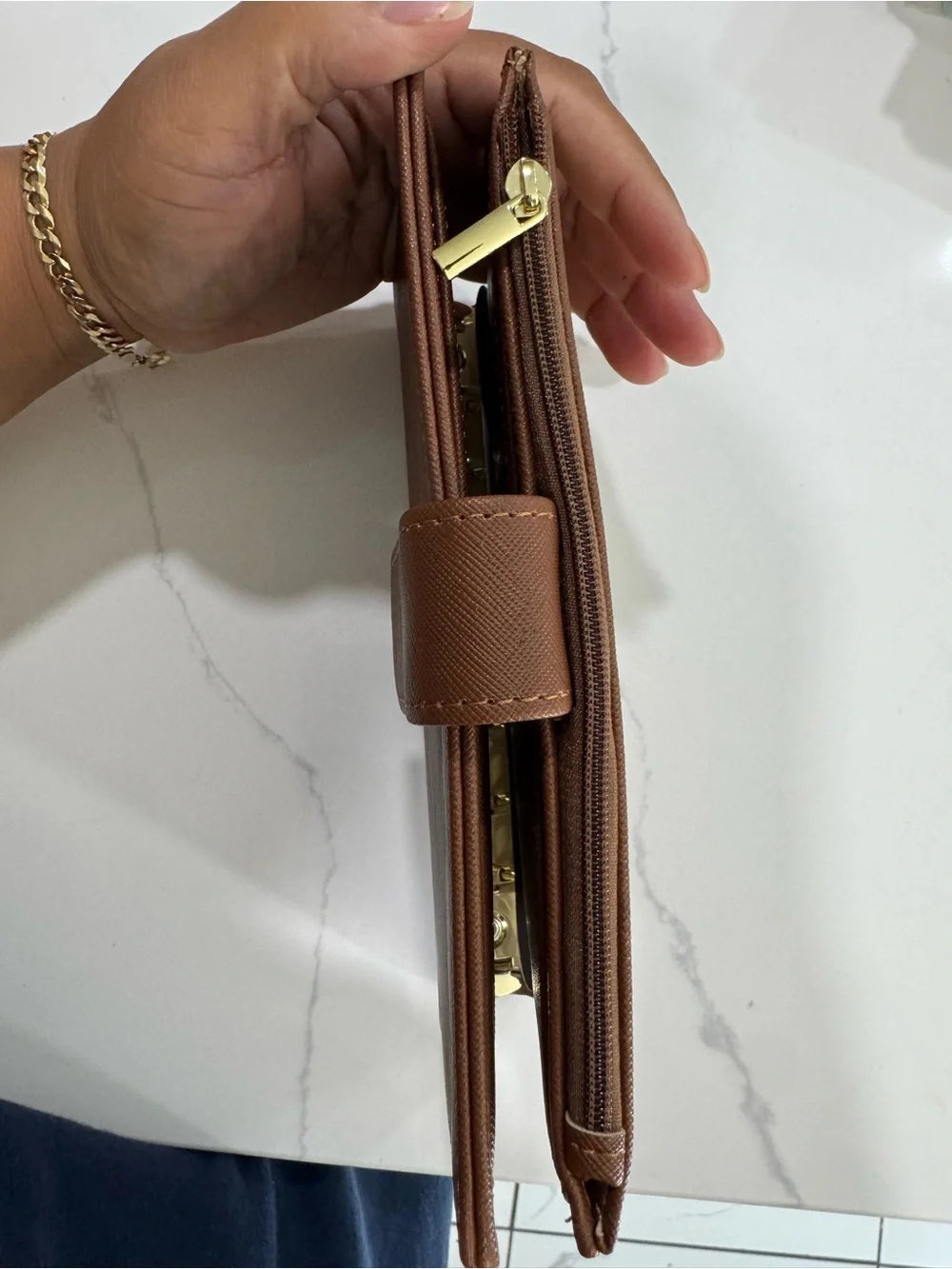 Brown Leatherette Snap Wallet